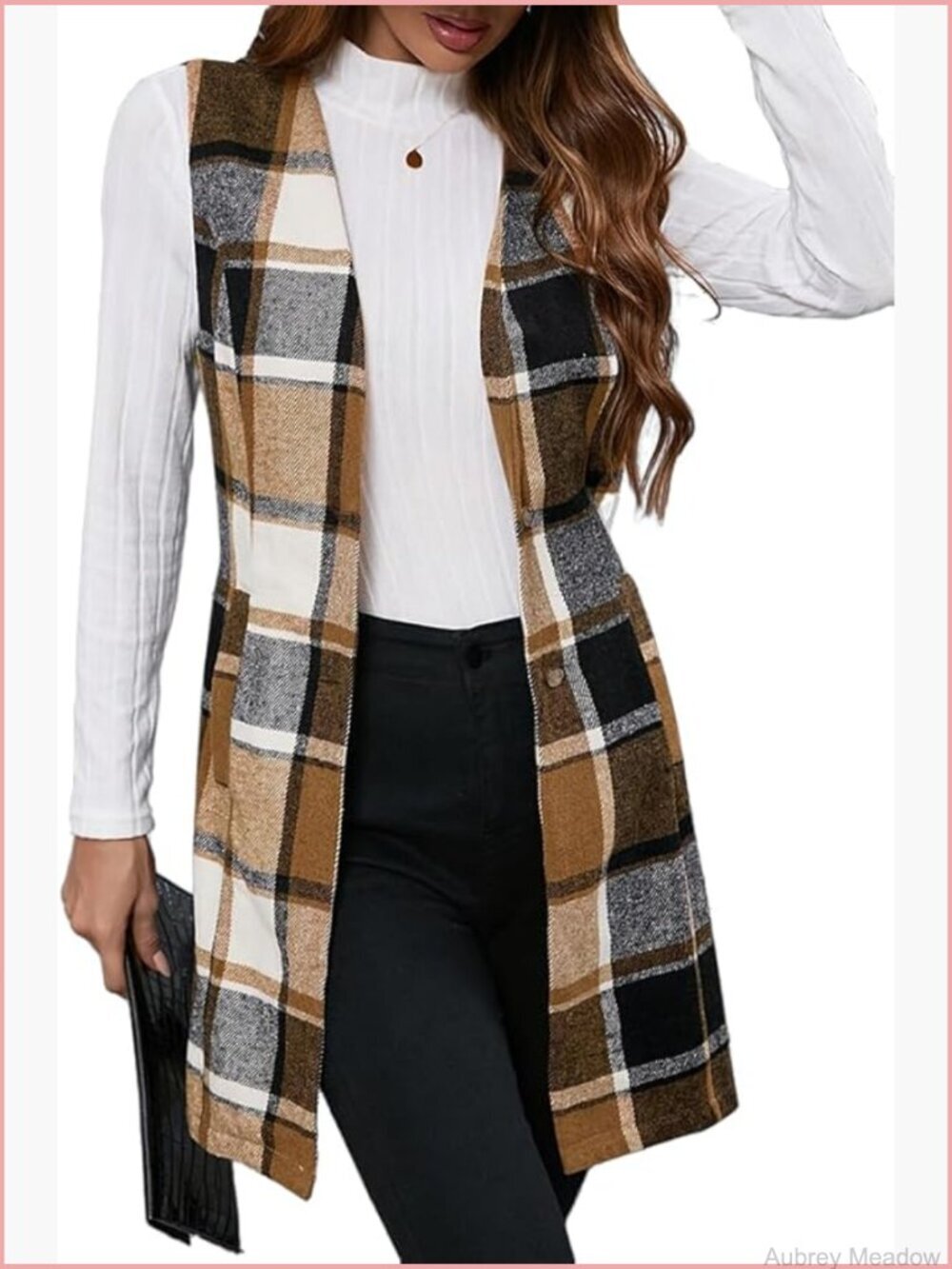 Long Plaid Vest for Women - Sleeveless Blazer Jacket Cardigan Fall Winter
